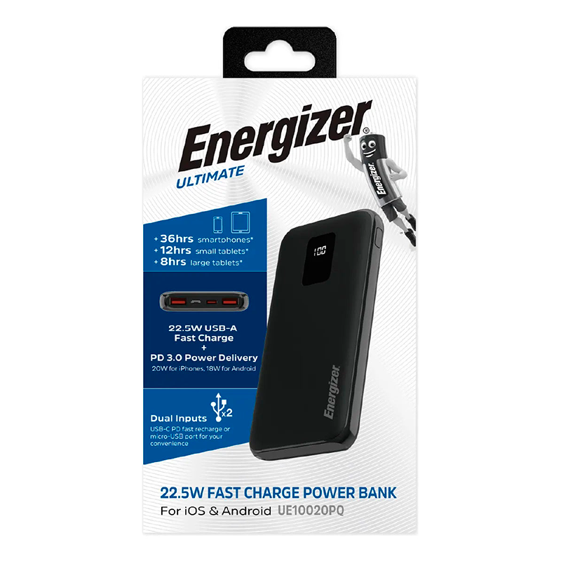 Power Bank Energizer Ultimate 10000mAh – Carga Rápida 22.5W