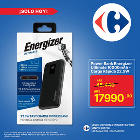 Power Bank Energizer Ultimate 10000mAh – Carga Rápida 22.5W