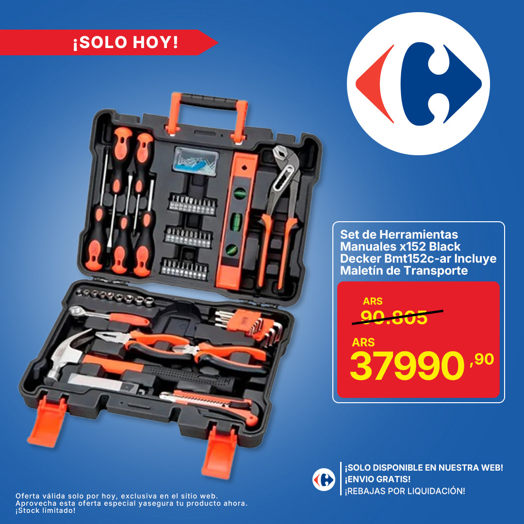Set de Herramientas Manuales x152 Black Decker Bmt152c-ar Incluye Maletín de Transporte