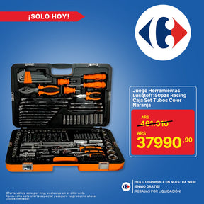 Juego Herramientas Lusqtoff 150pzs Racing Caja Set Tubos Color Naranja