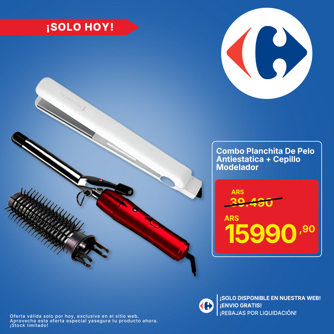 Combo Planchita De Pelo Antiestatica + Cepillo Modelador